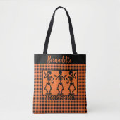 Spooky Season Skeleton Trio Orange & Black Plaid Tasche (Vorderseite)