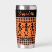 Spooky Season Skeleton Trio Orange & Black Plaid Thermobecher (Rückseite)