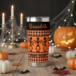 Spooky Season Skeleton Trio Orange & Black Plaid Thermobecher