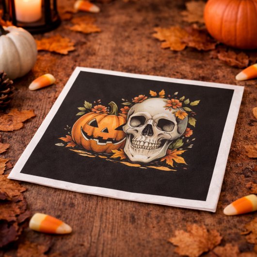Spooky Season Skull and Pumpkin Halloween Party Serviette