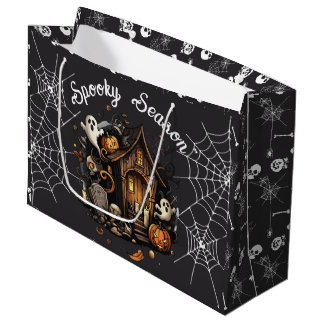 👻 Spooky Season Spuk House Black Gift Bag 🎃 Große Geschenktüte