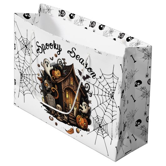 👻 Spooky Season Spuk House weiße Geschenktasche � Große Geschenktüte (Vorderseite Schrägansicht)