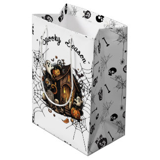 👻 Spooky Season Spuk House weiße Geschenktasche � Mittlere Geschenktüte