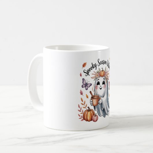 Spooky Season Vibes Ghost Kaffeetasse (Vorderseite Links)