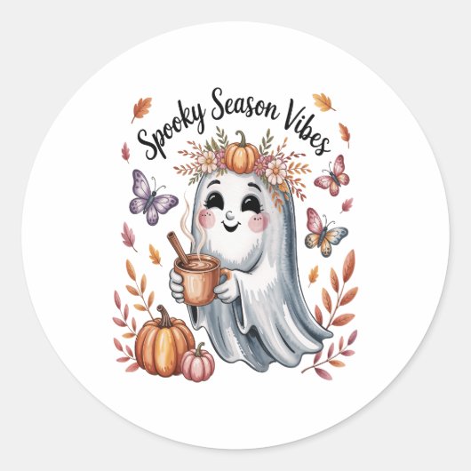 Spooky Season Vibes Ghost Runder Aufkleber (Vorderseite)