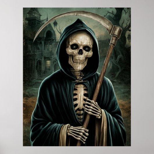 Spooky Sensenmann des Todes mit Scythe Poster (Vorne)
