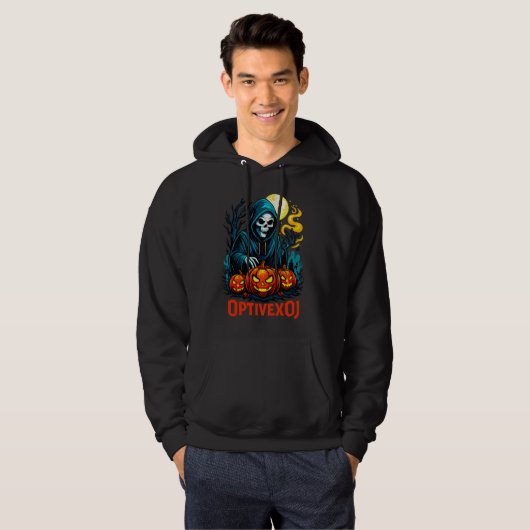Spooky Sensenmann Jack-o'-Lantern Halloween Appare Hoodie (Vorne ganz)