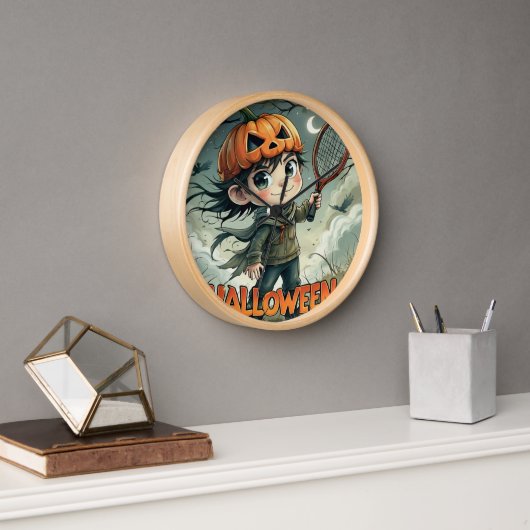 Spooky Serve: Tennis Pumpkin Poster Uhr (Büro)