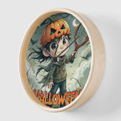 Spooky Serve: Tennis Pumpkin Poster Uhr (Winkel)