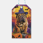 Spooky Shar Pei Hund Halloween Hexe und Pumpkin Geschenkanhänger (Rückseite)