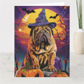 Spooky Shar Pei Hund Halloween Hexe und Pumpkin Karte (Vorderseite)