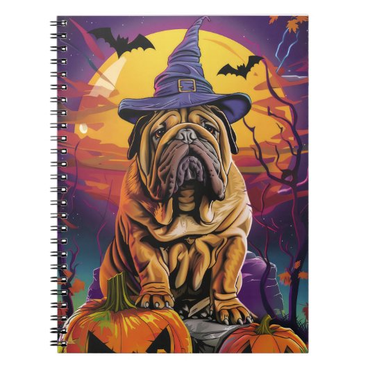 Spooky Shar Pei Hund Halloween Hexe und Pumpkin Notizblock (Vorderseite)