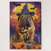 Spooky Shar Pei Hund Halloween Hexe und Pumpkin Puzzle (Vertikal)
