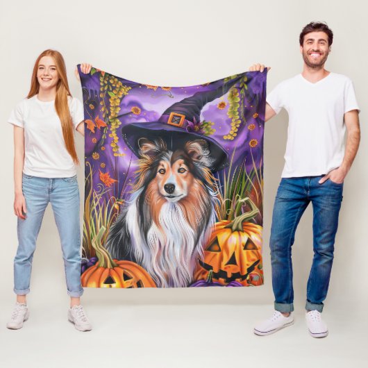 Spooky Shetland Sheepdog Halloween Hexenkürbis Fleecedecke (Beispiel)