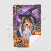Spooky Shetland Sheepdog Halloween Hexenkürbis Golfhandtuch (Insitu)