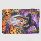 Spooky Shetland Sheepdog Halloween Hexenkürbis Golfhandtuch (Horizontal)