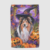Spooky Shetland Sheepdog Halloween Hexenkürbis Golfhandtuch (Vorderseite)