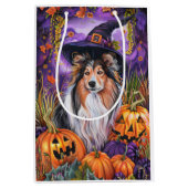 Spooky Shetland Sheepdog Halloween Hexenkürbis Mittlere Geschenktüte (Vorderseite)