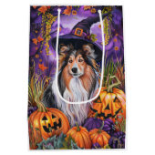 Spooky Shetland Sheepdog Halloween Hexenkürbis Mittlere Geschenktüte (Rückseite)