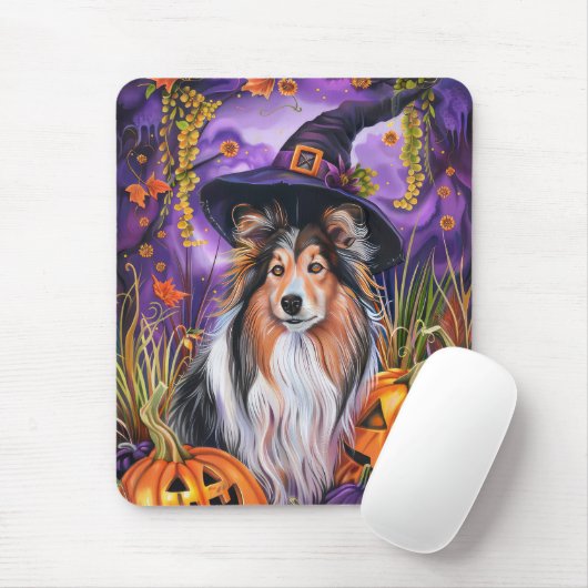 Spooky Shetland Sheepdog Halloween Hexenkürbis Mousepad (Mit Mouse)
