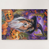 Spooky Shetland Sheepdog Halloween Hexenkürbis Puzzle (Horizontal)