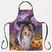 Spooky Shetland Sheepdog Halloween Hexenkürbis Schürze (Vorderseite)