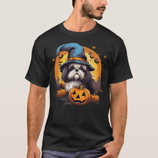Spooky Shih Tzu Dog Witch Halloween T-Shirt (Vorderseite)