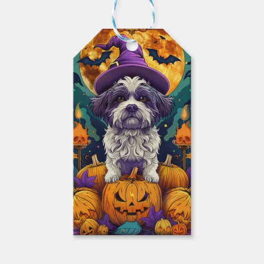 Spooky Shih Tzu Hund Halloween Hexe und Pumpkin Geschenkanhänger (Vorderseite)