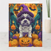 Spooky Shih Tzu Hund Halloween Hexe und Pumpkin Karte (Vorderseite)