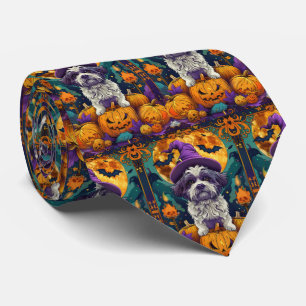Spooky Shih Tzu Hund Halloween Hexe und Pumpkin Krawatte