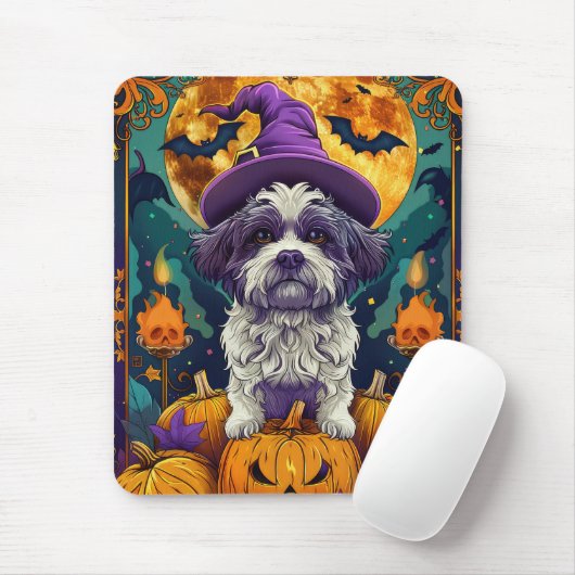 Spooky Shih Tzu Hund Halloween Hexe und Pumpkin Mousepad (Mit Mouse)