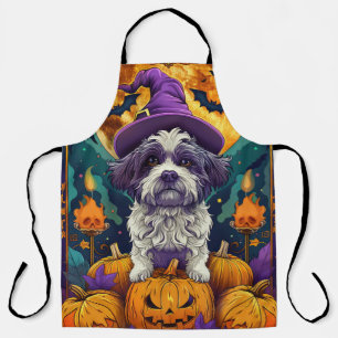 Spooky Shih Tzu Hund Halloween Hexe und Pumpkin Schürze