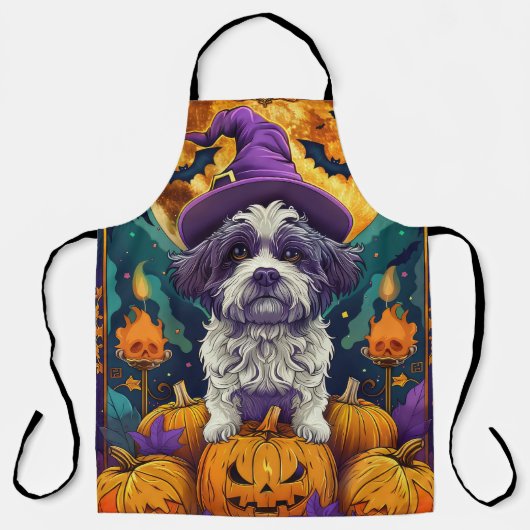 Spooky Shih Tzu Hund Halloween Hexe und Pumpkin Schürze (Vorderseite)