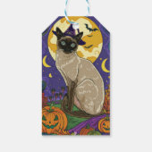 Spooky Siam Cat Halloween Hexe und Kürbis Geschenkanhänger (Rückseite)