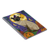 Spooky Siam Cat Halloween Hexe und Kürbis Notizblock (Rechte Seite)