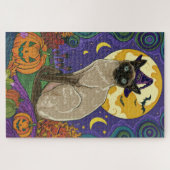 Spooky Siam Cat Halloween Hexe und Kürbis Puzzle (Horizontal)