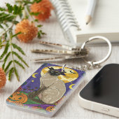 Spooky Siam Cat Halloween Hexe und Kürbis Schlüsselanhänger (Vorderseite rechts)