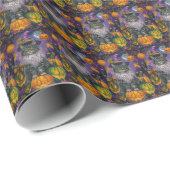 Spooky Siberian Cat Halloween Hexe und Kürbis Geschenkpapier (Rolleneckpunkt)