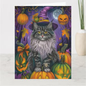 Spooky Siberian Cat Halloween Hexe und Kürbis Karte (Vorderseite)