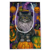 Spooky Siberian Cat Halloween Hexe und Kürbis Mittlere Geschenktüte (Vorderseite)