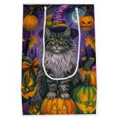 Spooky Siberian Cat Halloween Hexe und Kürbis Mittlere Geschenktüte (Rückseite)