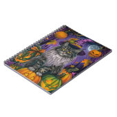 Spooky Siberian Cat Halloween Hexe und Kürbis Notizblock (Linke Seite)