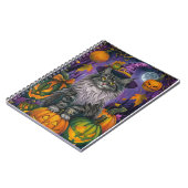 Spooky Siberian Cat Halloween Hexe und Kürbis Notizblock (Linke Seite)