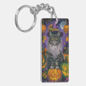 Spooky Siberian Cat Halloween Hexe und Kürbis Schlüsselanhänger (Vorderseite links)