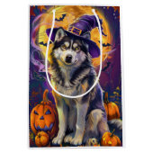 Spooky Siberian Husky Dog Halloween Hexenkürbis Mittlere Geschenktüte (Vorderseite)