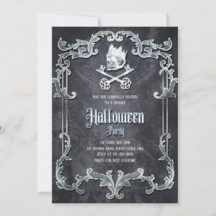 Spooky Silver Vintages Halloween-Party Gothic Skul Einladung