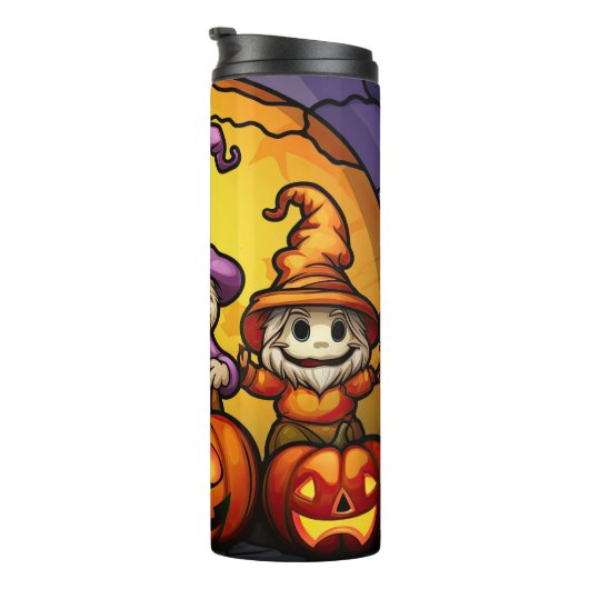 Spooky Sips mit einem Lächeln Thermosbecher (Nach rechts gedreht)