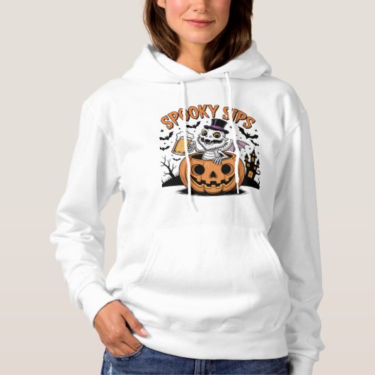 Spooky Sips Skeleton Lizard Halloween Hoodie (Vorderseite)
