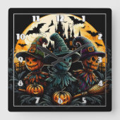 Spooky-Skarekrutsche-Trio am Vollmond Quadratische Wanduhr (Vorderseite)