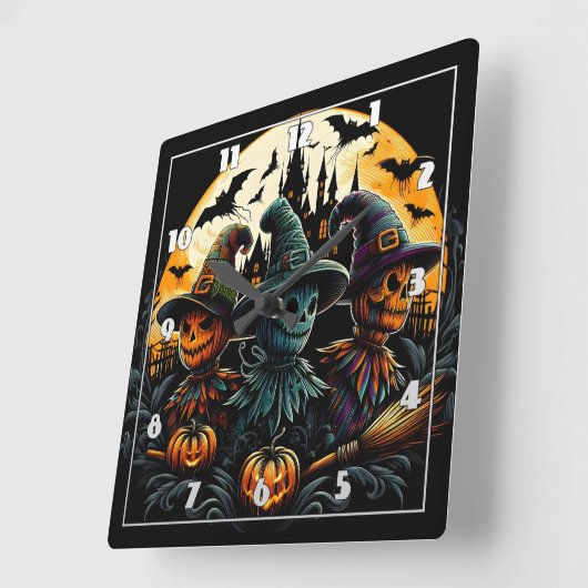 Spooky-Skarekrutsche-Trio am Vollmond Quadratische Wanduhr (Winkel)